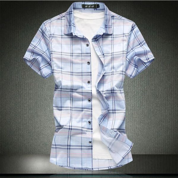 

oversized shirt men's shirts mecerized cotton male short sleeve plaid summer clothing big size -4xl 5xl 6xl 7xl #3733 casual, White;black