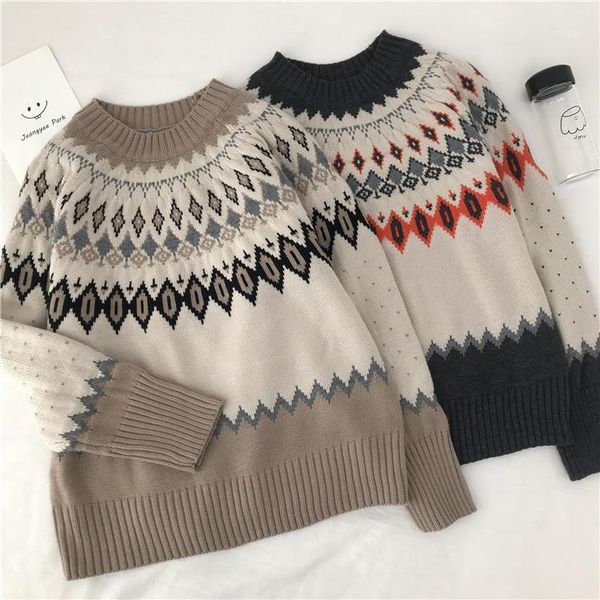 

women's sweaters gray big size knitting sweater long sleeve women pullovers loose fit round neck fashion autumn winter 2021 a01, White;black