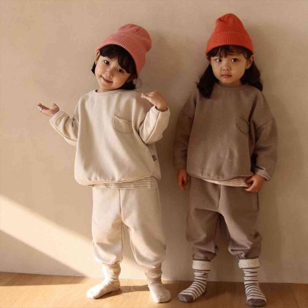 

autumn baby boys girls clothes set solid color kids sweatshirt and harem pants two piece suit children outfits, White