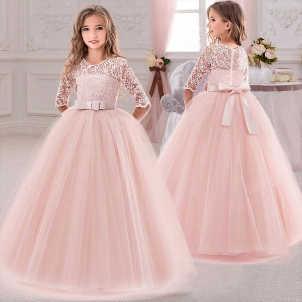 

winter pageant bridesmaid kids girl dress for girls children white lace princess party wedding half sleeve, Red;yellow