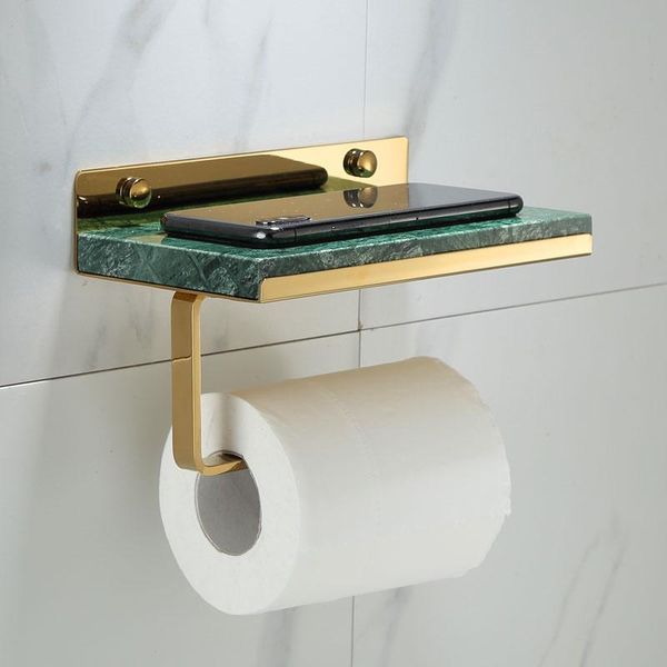 

toilet paper holders bathroom roll holder brass & marble bath mobile phone towel rack tissue shelf wall mount nail punched brushed gold