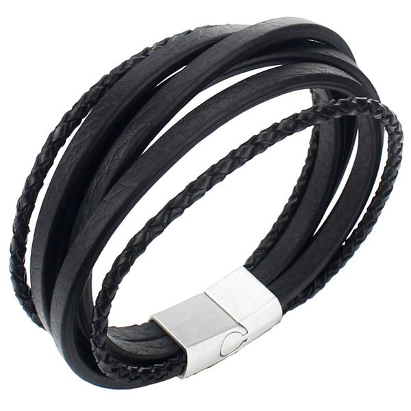 

charm bracelets fashion stainless steel chain genuine leather bracelet men vintage male braid jewelry, Golden;silver