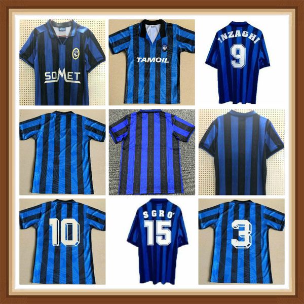 

1991 1997 retro atalanta bonacina soccer jersey caniggia inzaghi sgro paulino morfeo martinez jones almiron football shirt kits, Black;yellow