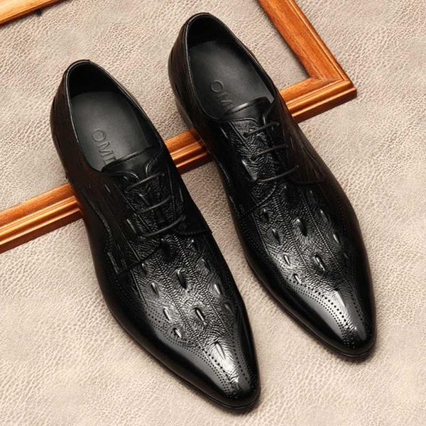 

dress shoes black brown men genuine leather oxford pointed toe lace-up oxfords brogues wedding business italian