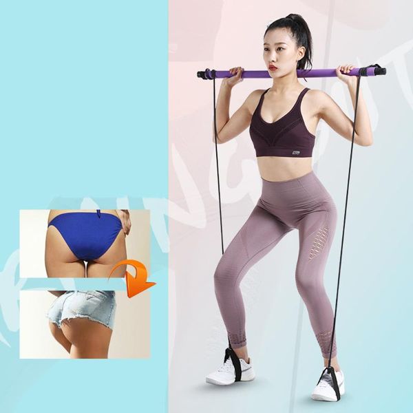 

pilates exercise stick toning bar fitness home yoga gym body fat workout abdominal resistance bands arm muscle rope puller kit stripes