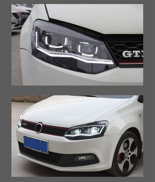 

led daytime lights for vw polo 2011-2018drl headlight assembly high/low bean lens turn signal reverse fog lamp