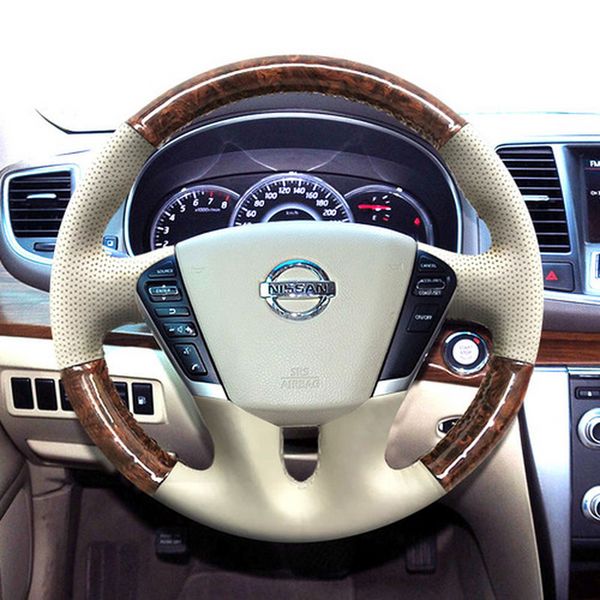 DIY feito sob encomenda feita mão de couro costurada capa de volante para Nissan Teana Murano Velho Cedric Car Acessórios