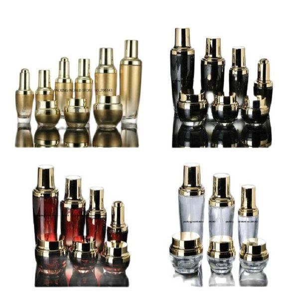 

storage bottles & jars 50ml transparent/gold/red/black glass bottle with gold dropper for serum/essence/oil/hyaluronic acid/whitening liquid