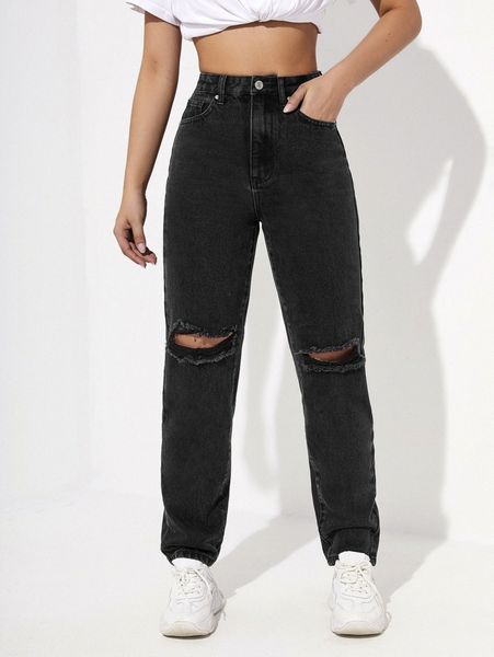 

ripped straight leg jeans i0wd#, Blue