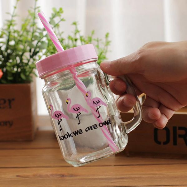 

mugs 450ml cartoon straw mug creative couple mason bottle cold drink coke glass student milk tea cup with handle