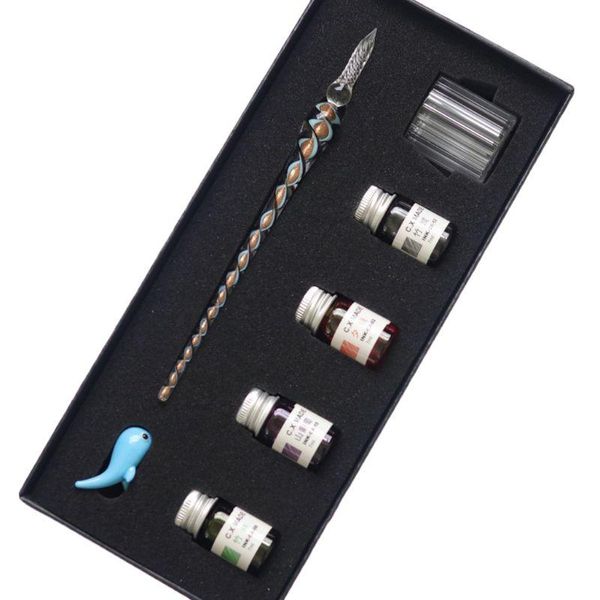 

fountain pens b2rd 7pcs/set spiral pattern glass pen dip writing ink crystal signature set for school decoration gifts art supplies