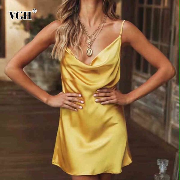 

yellow sling dress for women swinging collar sleeveless high waist slim minimalist mini dresses female summer tide 210507, Black;gray