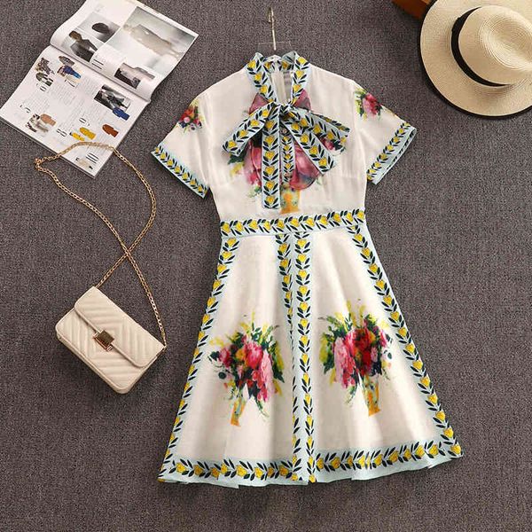 

summer dress women's fashions short sleeve floral bowknot printed high waist sweet casual holiday mini dresses 6ty8, Black;gray