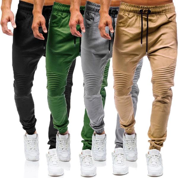 

men's pants men streetwear joggers sweatpants tactical hip hop loose pleated elastic waist full length chandal big yards, Black