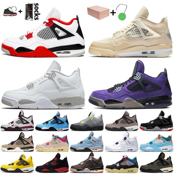 

fashion women mens 4s basketball shoes jumpman 4 with box fire red sail white oreo travis scotts purple university blue sneakers