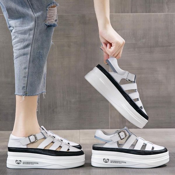 

dress shoes fashion designer summer 2021flats leather gladiator platform sandals women white punk vulcanize cowhide sneaker, Black