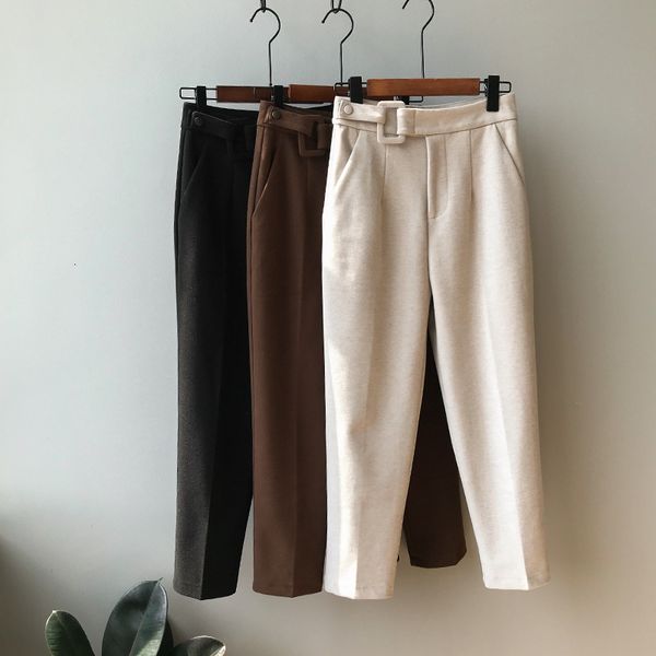

women's pants & capris wool trousers 2021 winter fall of women high casual waist baggy father straight-leg 0609, Black;white