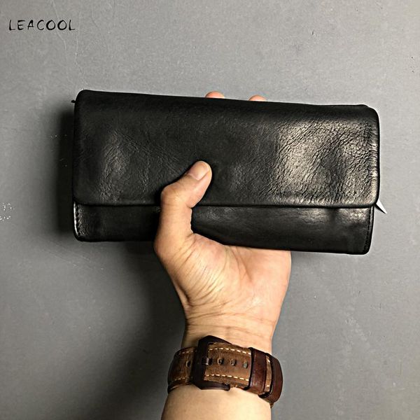 

wallets leacool vintage men women long purse wallet inner zip bifold crazy horse male female, Red;black