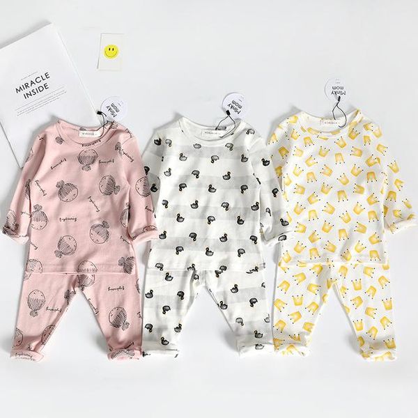 

clothing sets autumn kids pajamas boys sleepwear pyjamas children's suit baby girl clothes little teens long sleeve girls pijamas, White