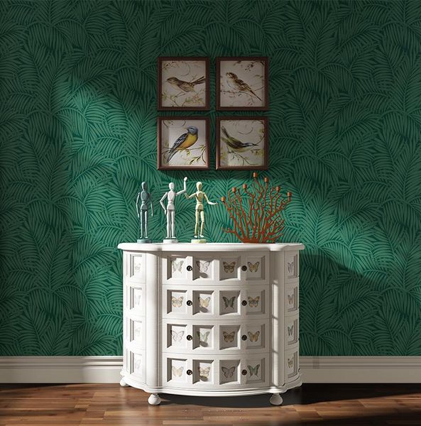 

wallpapers high-grade embossed living room tv background wallpaper european intage green 3d three-dimensional bedroom palm leaves