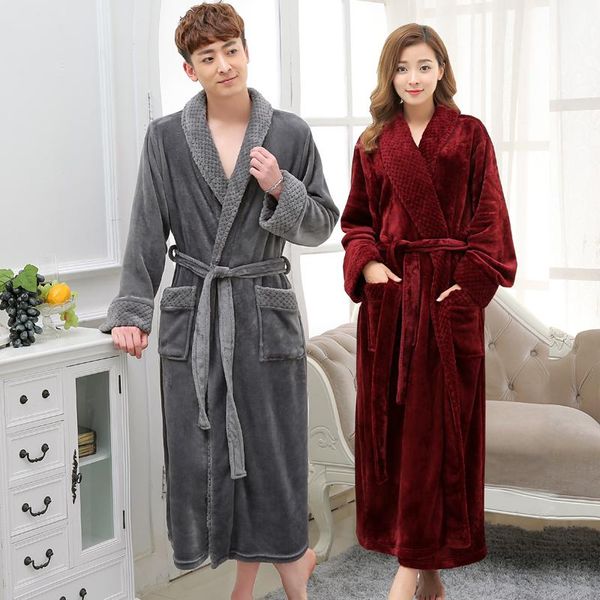

selling lovers long warm coral fleece bathrobe men winter super soft flannel kimono bath robe male dressing gown mens robes men's sleep, Black;brown