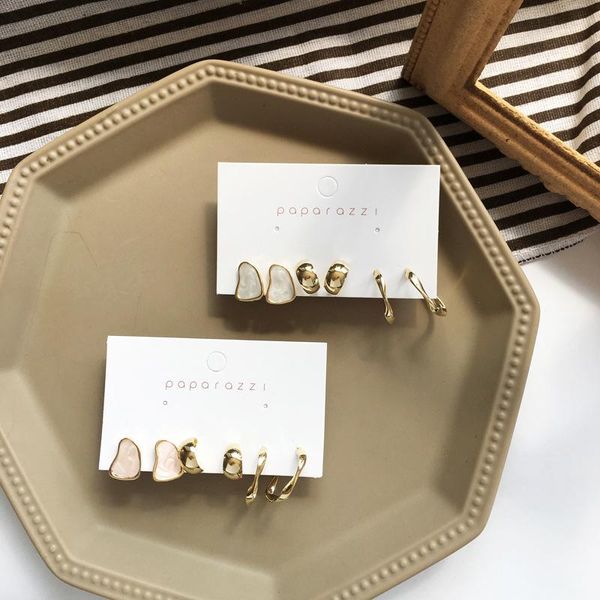 

stud exquisite set earrings small fresh hong kong style simple enamel golden jewelry female student gift, Golden;silver