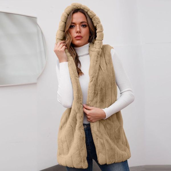 

women's vests fluffy vintage plush hooded waistcoat vest coats sleeveless warm cardigan outwear teddy cozy jacket fashion women autumn, Black;white