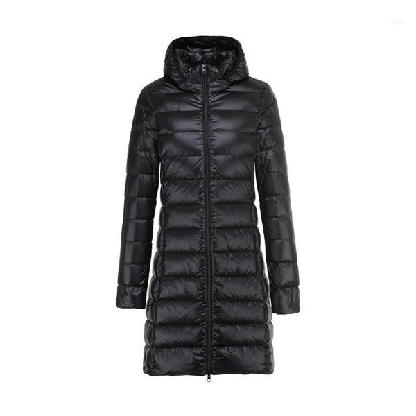 

women's down & parkas long jacket duck female 2021 winter woman thin hooded autumn overcoat ultra light slim solid jackets coat portabl, Black