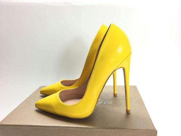 

fashion women yellow patent leather poined toe stiletto high heel shoe pump high-heeled wedding shoes dress, Black