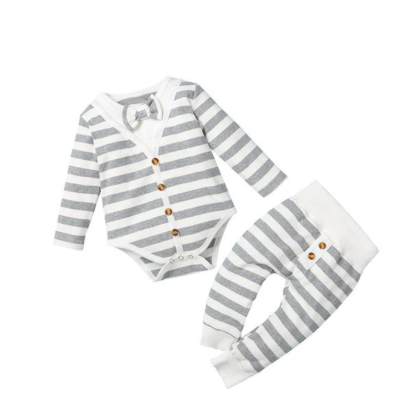 

clothing sets born baby boy clothes set gentleman bow tie t-shirt romper long sleeve + stripe pants outfits girl, White