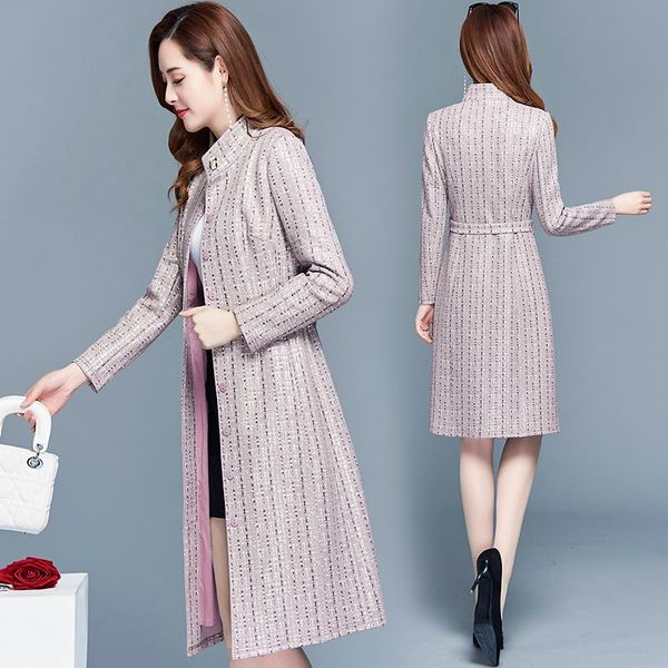 

women's trench coats long coat female stand collar windbreaker autumn single-breasted leisure 5xl, Tan;black