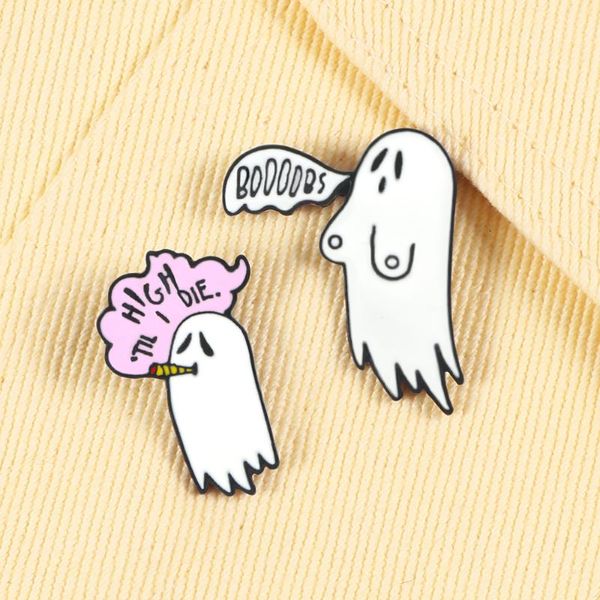 

pins, brooches 2pcs/set personality enamel pins cartoon smoke ghost brooch high till i die mental jeans lapel badges pin jewelry gifts, Gray