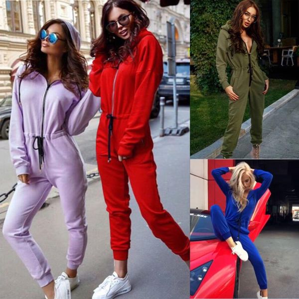 

women's jumpsuits & rompers hirigin 1pcs women casual high waist lace up slim hoodies jumpsuit sweatshirt pants tracksuit jogging gym s, Black;white