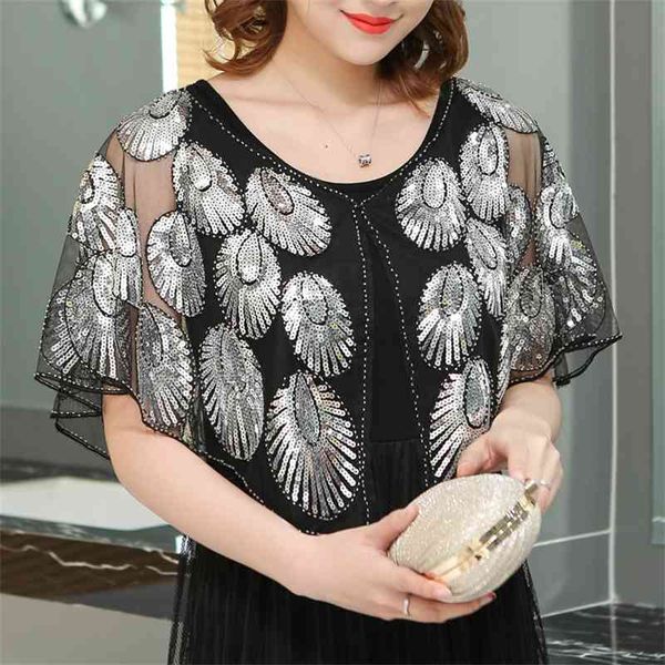 Abito Showl Summer Short Sleeve V-Necl Cardigan Jacket Donna Hollow Mesh Lace Giacca donna Nero Short Women Showl B569 210602