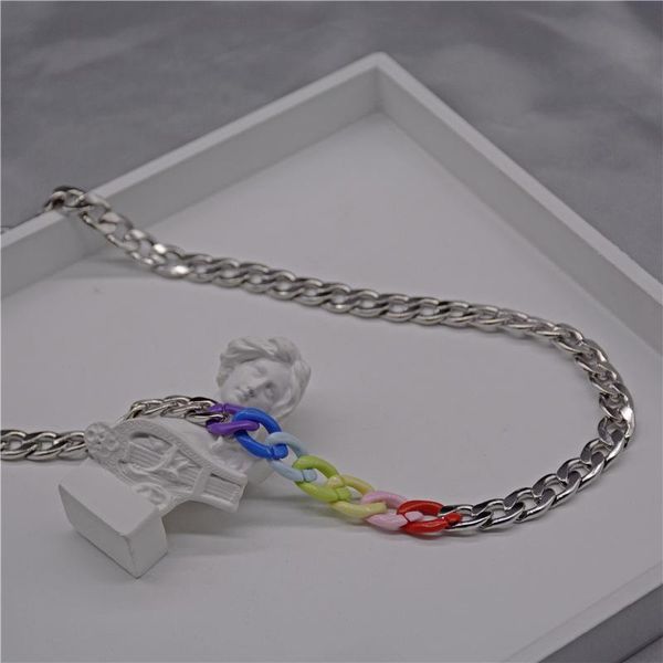 

chains hip hop punk rainbow color acrylic metal creative splicing necklace personality simple couple jewelry party accessories gift, Silver