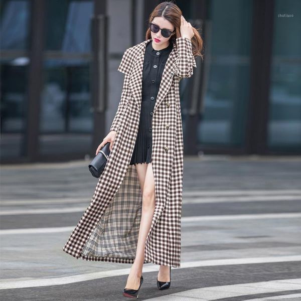 

women's wool & blends windbreaker women long coat plaid autumn and winter ladies over the knee, Black