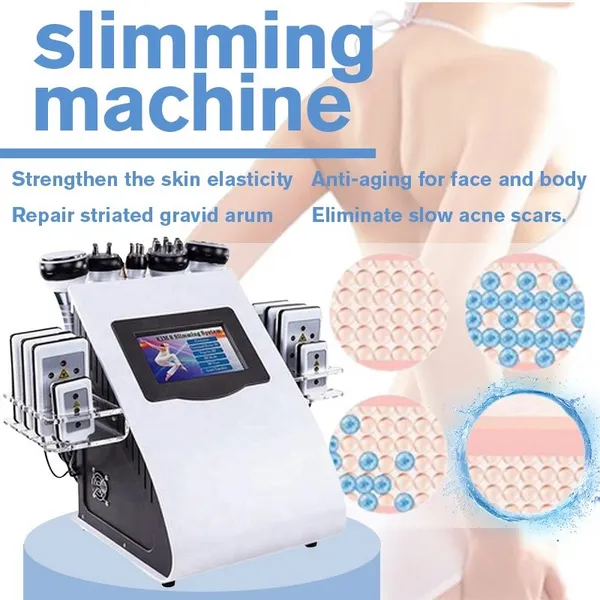 Nuovo modello 6 IN 1 Macchina per cavitazione ad ultrasuoni 40k Ultrasuoni Fat Cavitation Body Contouring Lipolaser RF Peso per ridurre l'attrezzatura dimagrante