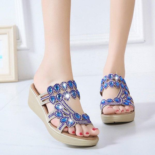 

sandals bling women summer fashion high heel crystal casual ladies shoes heels rhinestone slippers, Black
