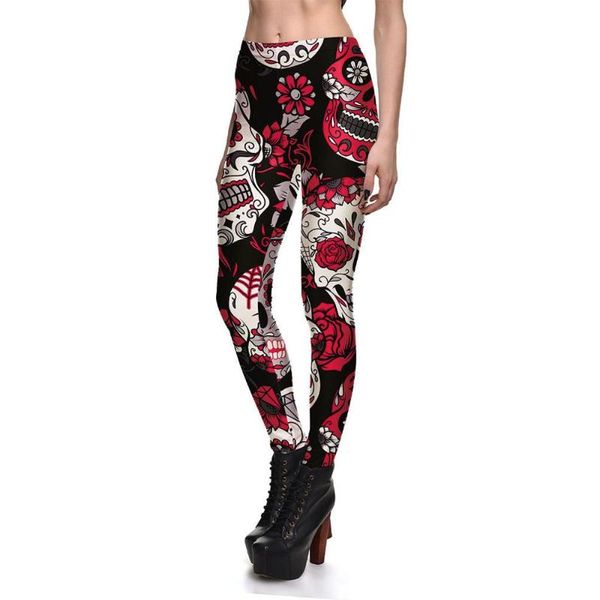 Qickitout Leggings verkaufen Damen-Hosen mit Totenkopf-Motiv, Schwarz, Digitaldruck, Stretch-Caprihosen in Übergröße