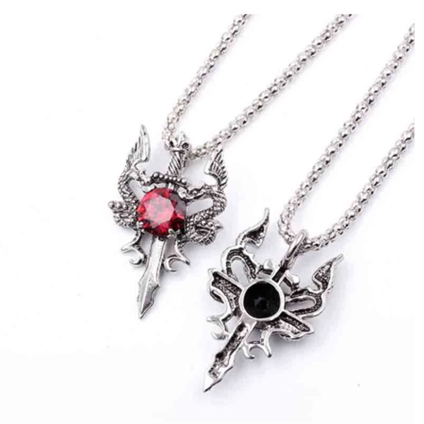

chains dragon sword pendant necklace red black crystal for men christmas gifts bike jewelry wholesale, Silver