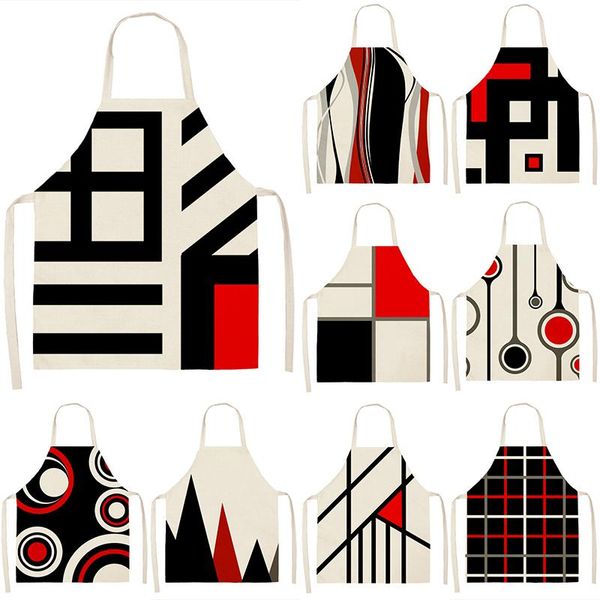 

aprons red geometric pattern kitchen sleeveless cotton linen bibs 53*65cm household women cleaning home cooking pinafore 46413