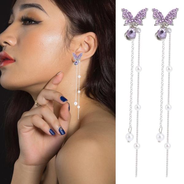 

pair of butterflies earrings decorative tassel ear pendant woman jewelry decor stud, Golden;silver