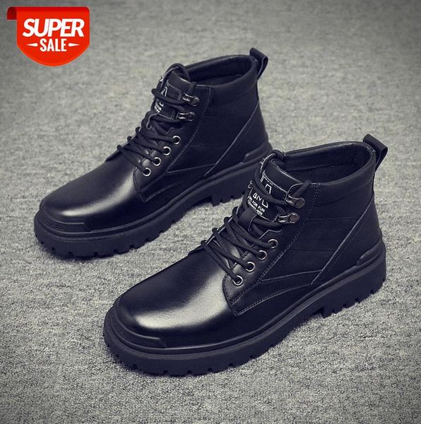 

martin boots men's high-shoes british style black mid-tooling leather #y16c