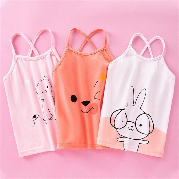 

girls summer cartoon tanks baby girl underwear kids clothes cotton camisoles singlets vest children teenager undershirts, Blue