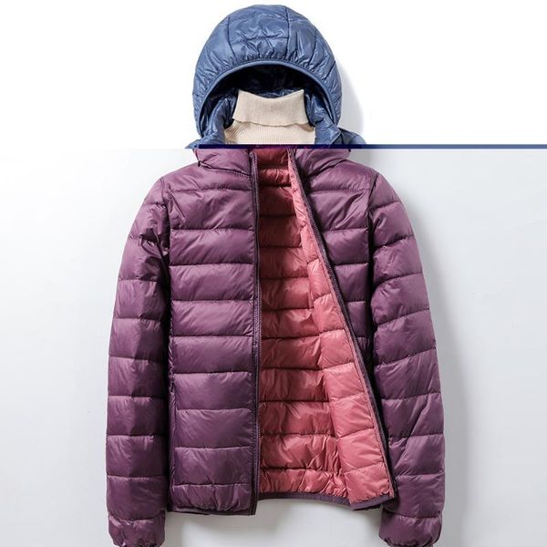 

women winter warm coat outwear down hooded jacket ultrathin double-side autumn simple basic female casual duck parka women's jackets, Black;brown