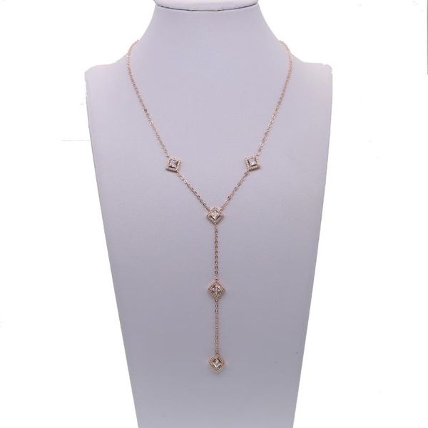 

chains wedding engagement jewelry cubic zirconia long women chain y lariat square cz charms luxury european necklace for lady, Silver