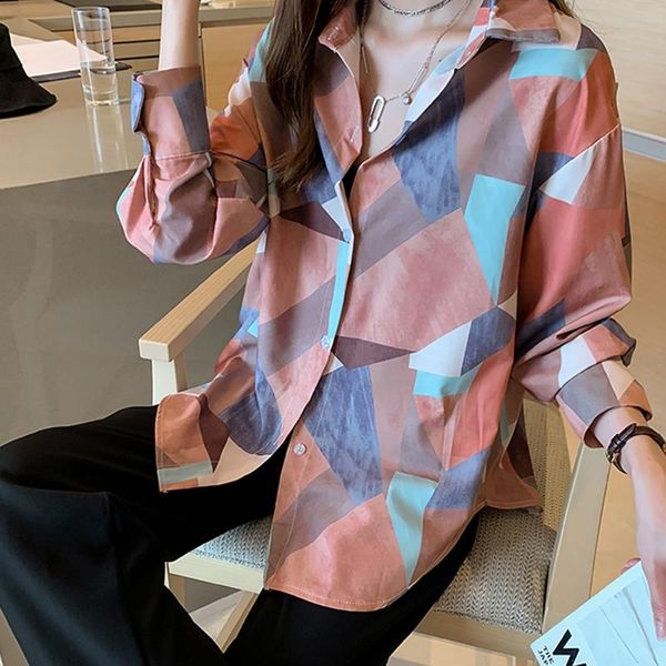 

women's blouses & shirts [ewq] 2021 spring autumn sweet turn-down collar geometric square fashion trendy shirt coats plus size casual b, White