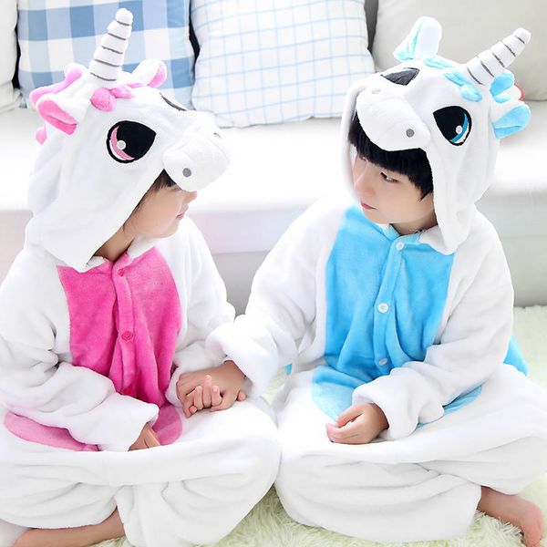 

children clothes kigurumi children flannel sleepwear for boys girls unicorn pajamas sets winter kids stich unicornio pijamas set onesies ove, Blue