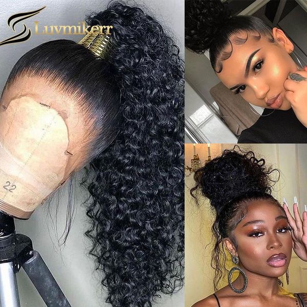 

lace wigs 360 hd frontal water wave natural colored transparent curly full wig human hair glueless women bleached knots, Black;brown