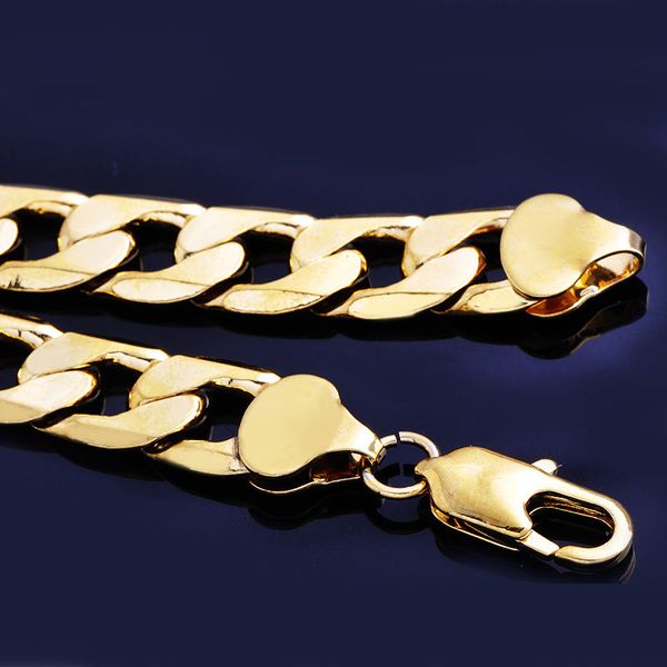 Alta Qualidade 18 K Gold Sólido Amarelo G / F Flat Rim Chain Chain Mulheres Charme 23.6 